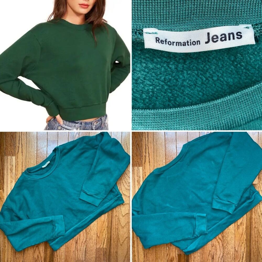 REFORMATION Jeans $98 Hunter Green Cropped Sweatshirt L EUC